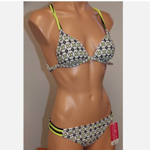 New Hula Honey Swimsuit Bikini 2 piece set Sz XS Push Up Black Yellow - Picture 5 of 5